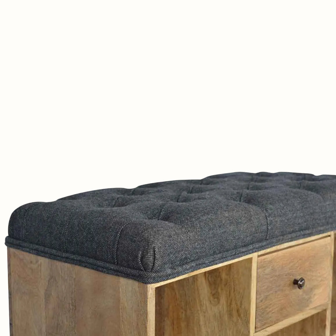 Oliver Shoe Storage Bench, Medium - Black Tweed/Natural