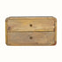 A medium-sized natural finish wall-mounted bedside table made of mango wood with two drawers and brass hardware.