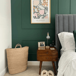 A natural bedside in a dark wood stain.