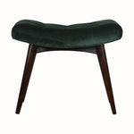 Bokel Home Bench Bethell Curved Stool, Medium - Forest Green Velvet/Walnut
