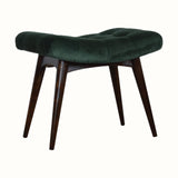 Bokel Home Bench Bethell Curved Stool, Medium - Forest Green Velvet/Walnut