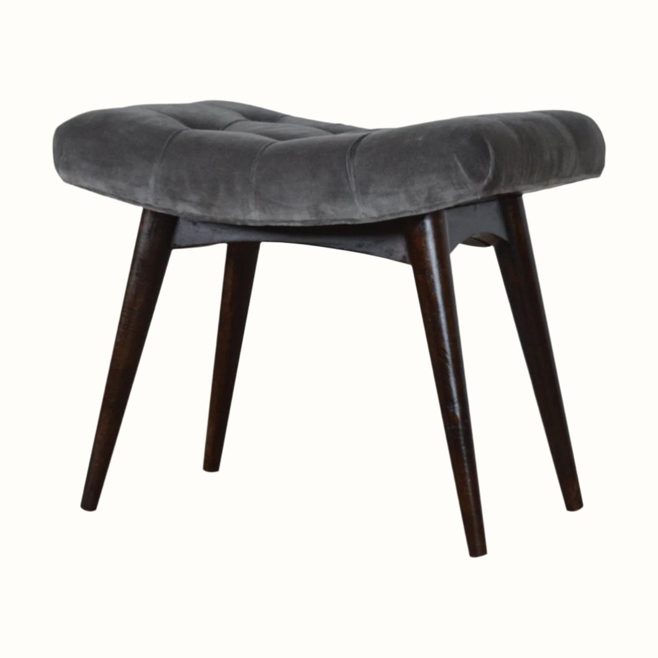Bokel Home Bench Bethell Curved Stool, Medium - Stone Grey Velvet/Walnut