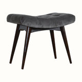 Bokel Home Bench Bethell Curved Stool, Medium - Stone Grey Velvet/Walnut