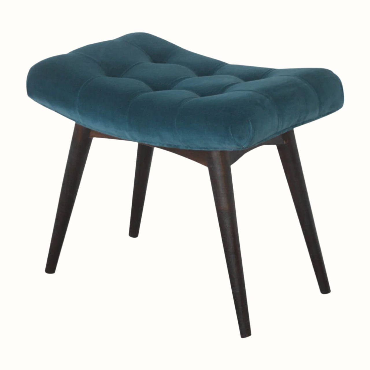 Bokel Home Bench Bethell Curved Stool, Medium - Teal Velvet/Walnut