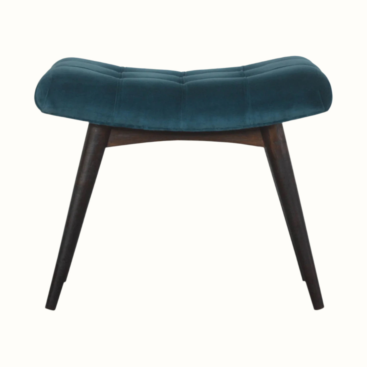 Bokel Home Bench Bethell Curved Stool, Medium - Teal Velvet/Walnut
