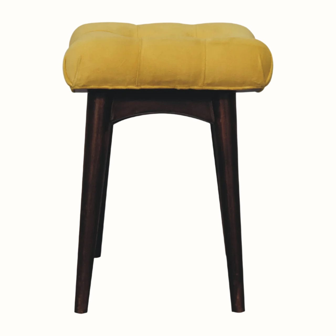 Bokel Home Bench Bethell Curved Stool, Small - Mustard Velvet/Walnut