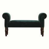 Bokel Home Bench Mineo Velvet Bench - Forest Green/Walnut
