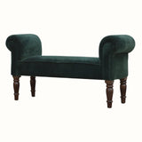 Bokel Home Bench Mineo Velvet Bench - Forest Green/Walnut