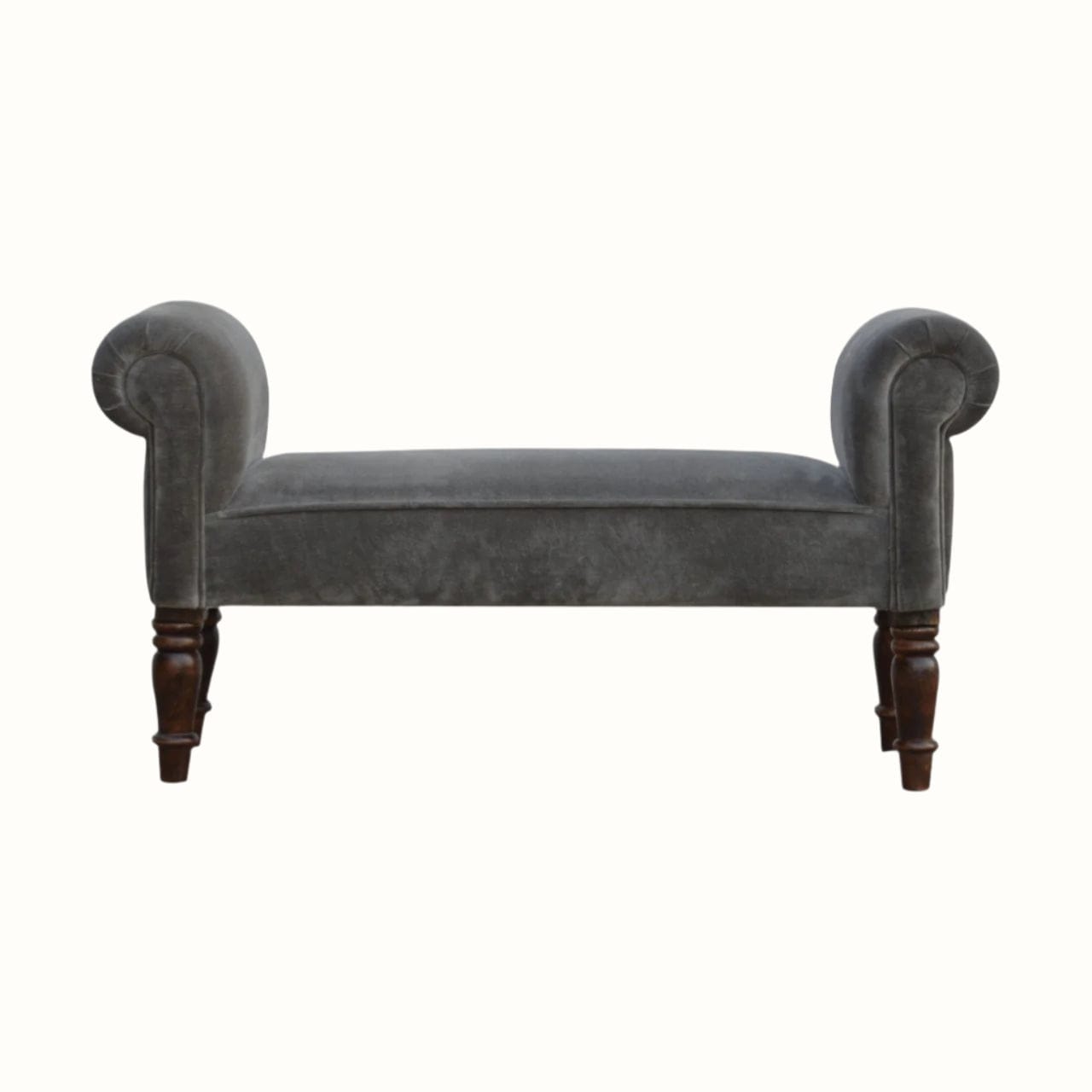 Bokel Home Bench Mineo Velvet Bench - Stone Grey/Walnut