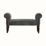 Bokel Home Bench Mineo Velvet Bench - Stone Grey/Walnut