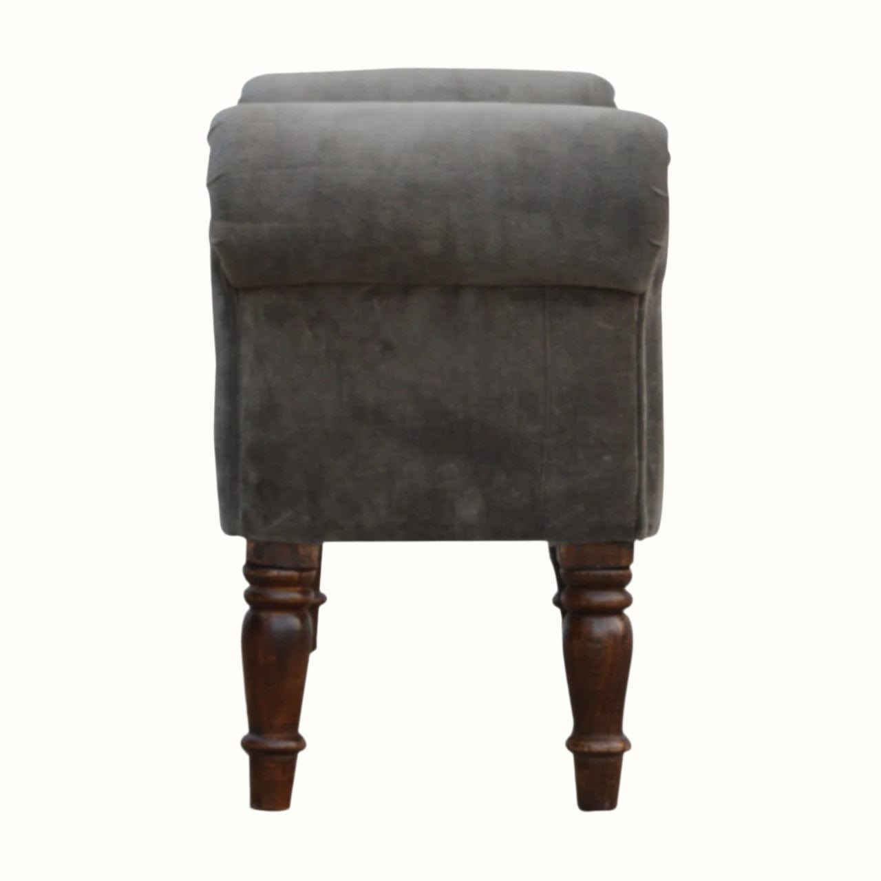 Bokel Home Bench Mineo Velvet Bench - Stone Grey/Walnut