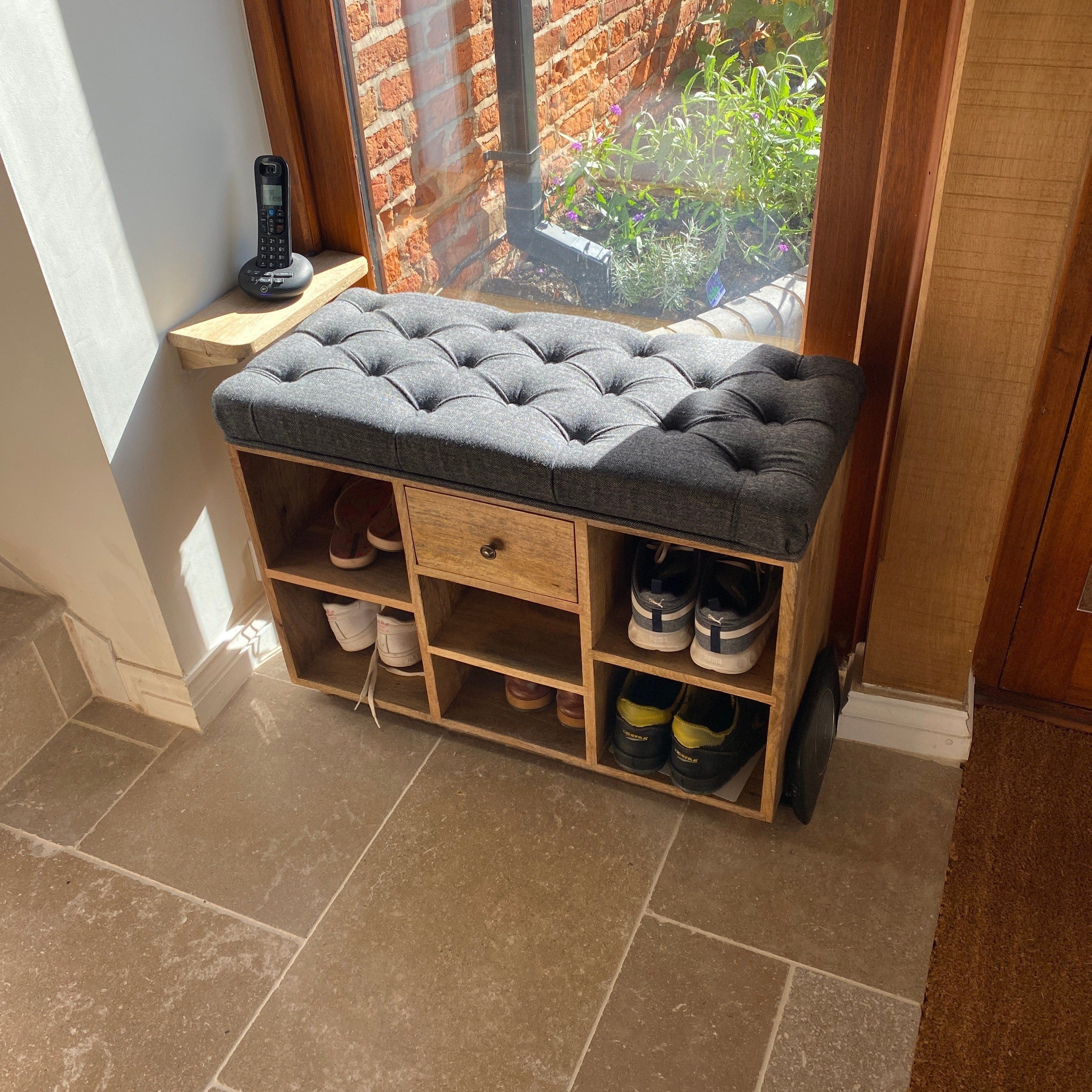 Bokel Home Bench Oliver Shoe Storage Bench, Medium - Black Tweed/Natural
