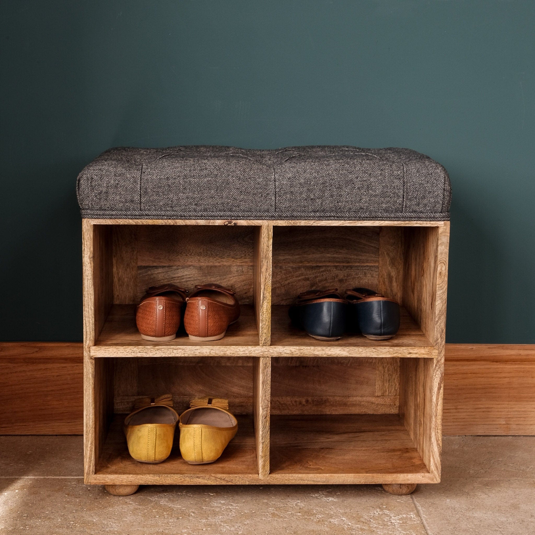 Bokel Home Bench Oliver Shoe Storage Bench, Small - Black Tweed/Natural