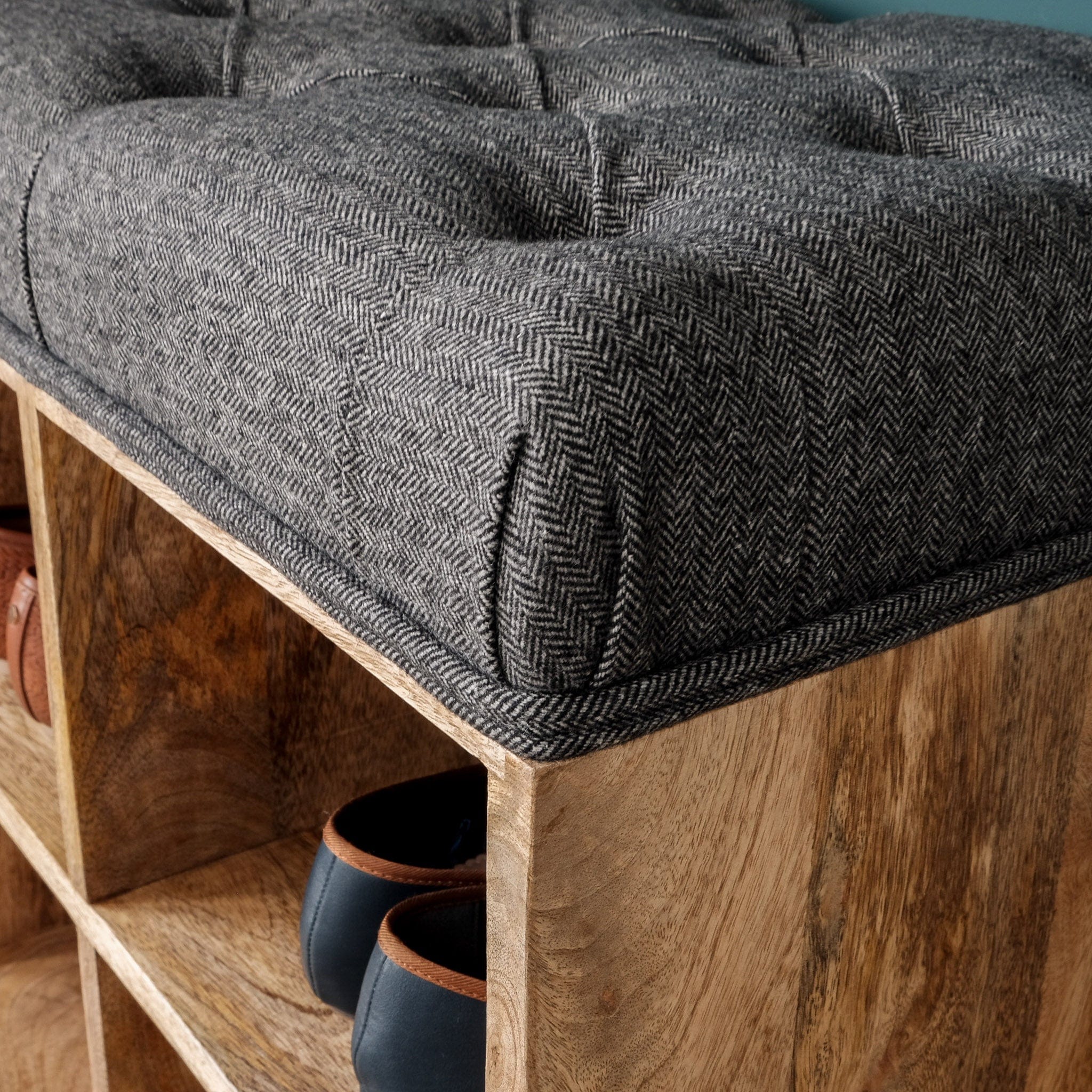 Bokel Home Bench Oliver Shoe Storage Bench, Small - Black Tweed/Natural