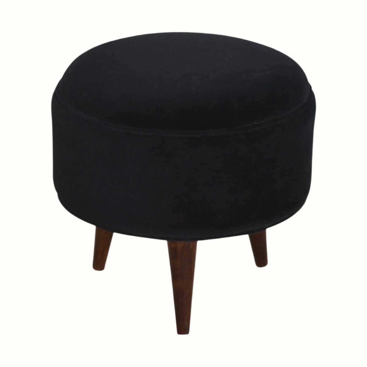 Bokel Home Footstools Button Velvet Footstool - Black/Walnut