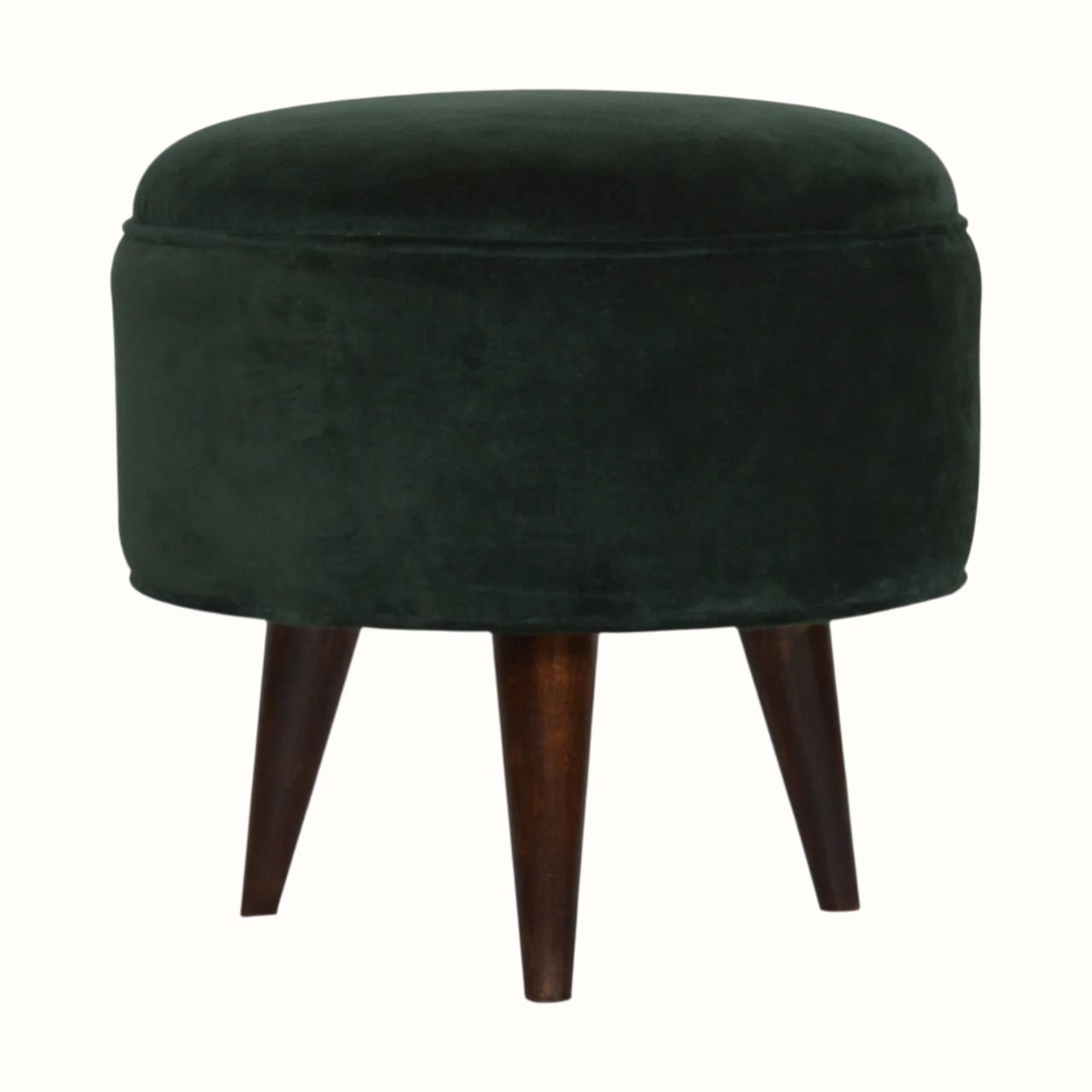 Bokel Home Footstools Button Velvet Footstool - Forest Green/Walnut