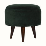 Bokel Home Footstools Button Velvet Footstool - Forest Green/Walnut