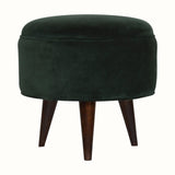 Bokel Home Footstools Button Velvet Footstool - Forest Green/Walnut