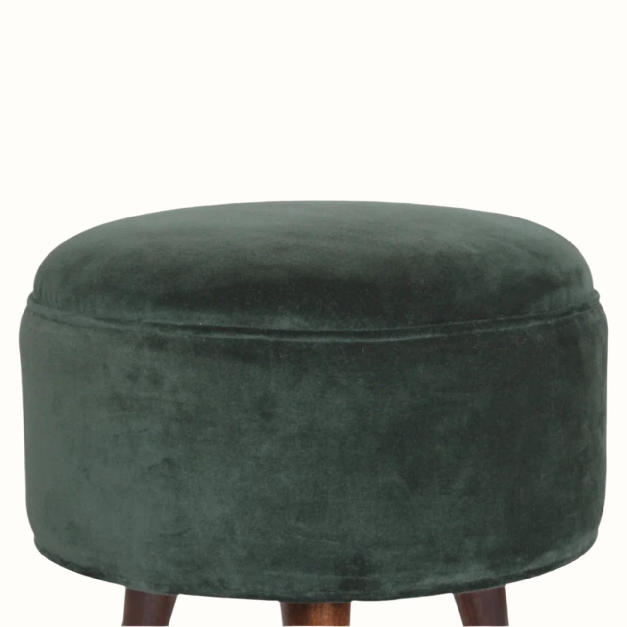Bokel Home Footstools Button Velvet Footstool - Forest Green/Walnut