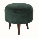 Bokel Home Footstools Button Velvet Footstool - Forest Green/Walnut