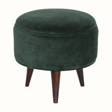 Bokel Home Footstools Button Velvet Footstool - Forest Green/Walnut