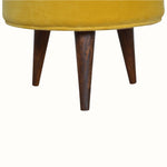 Bokel Home Footstools Button Velvet Footstool - Mustard/Walnut