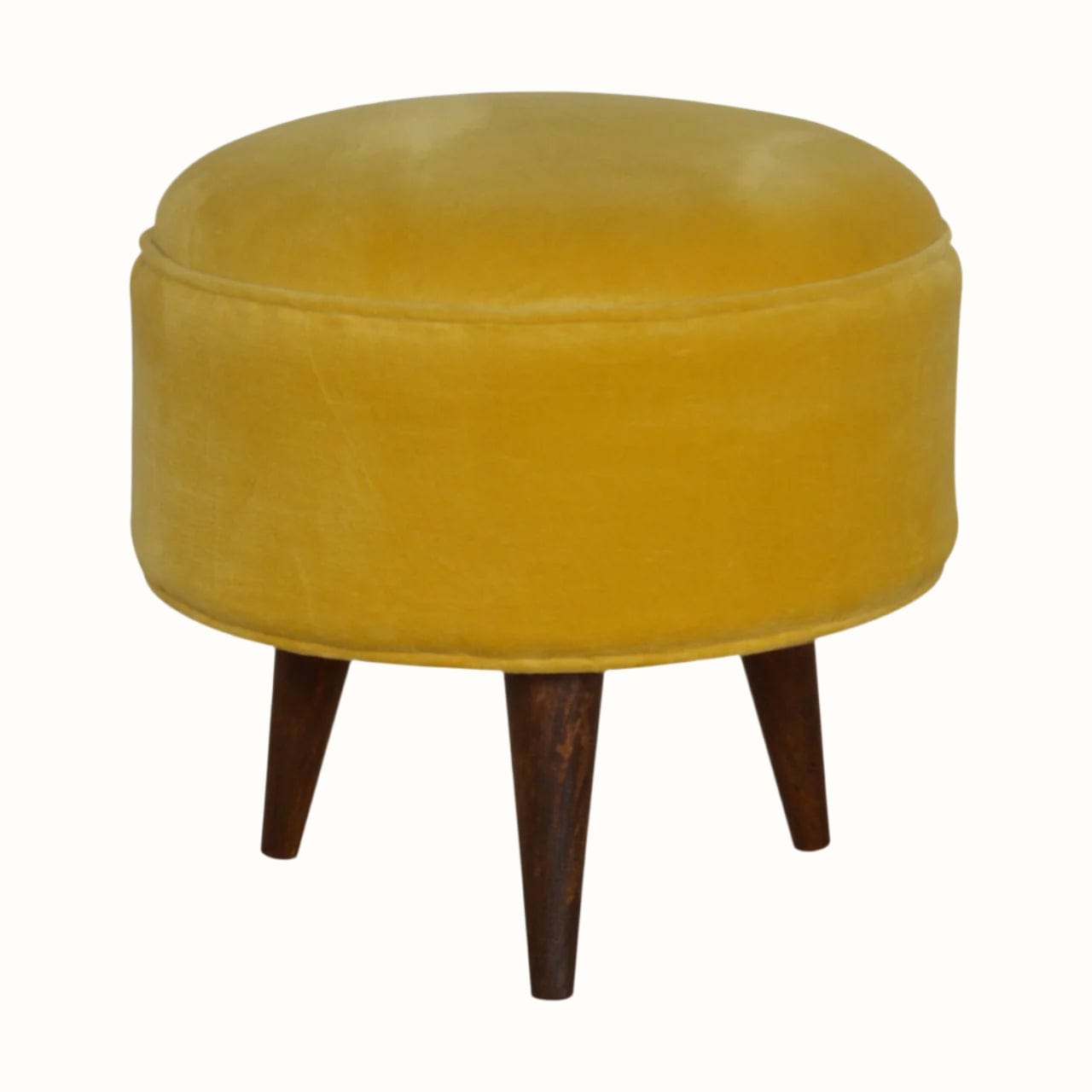 Bokel Home Footstools Button Velvet Footstool - Mustard/Walnut