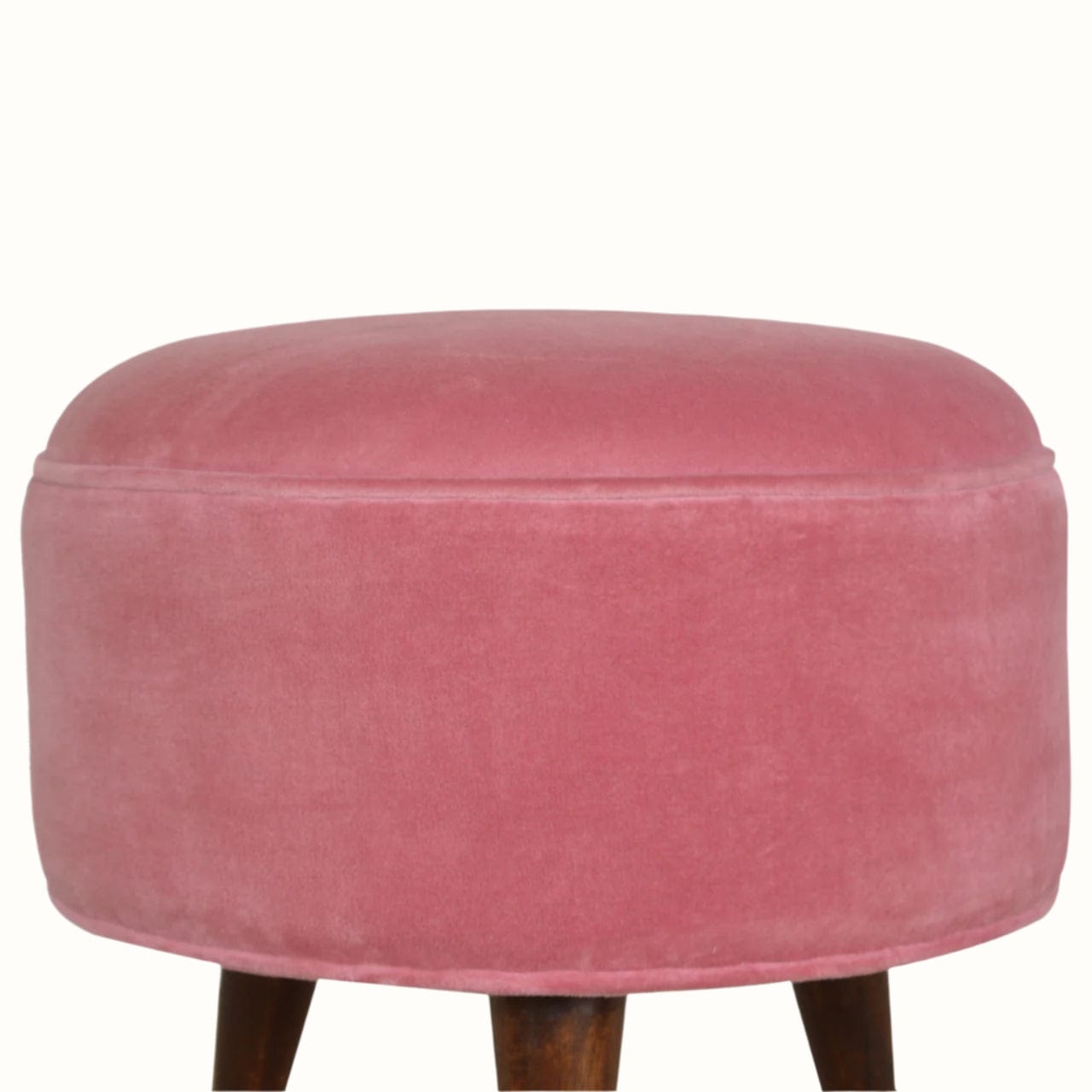 Bokel Home Footstools Button Velvet Footstool - Rose Pink/Walnut
