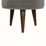 Bokel Home Footstools Button Velvet Footstool - Stone Grey/Walnut
