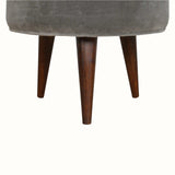 Bokel Home Footstools Button Velvet Footstool - Stone Grey/Walnut