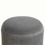 Bokel Home Footstools Button Velvet Footstool - Stone Grey/Walnut