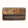 A wall-mounted bedside table made of mango wood with a natural finish, featuring a drawer and an open shelf.