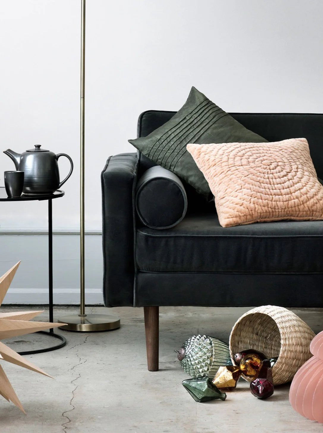 Broste Wind 2 Seater Sofa - Black Velvet Sofa - Bokel Home