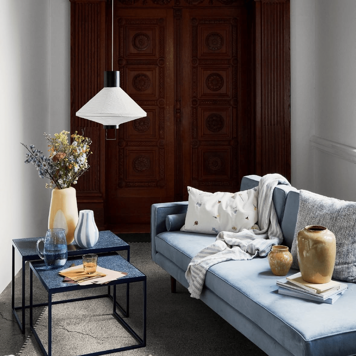 Broste Wind 2 Seater Sofa - Pastel Blue Velvet Sofa - Bokel Home