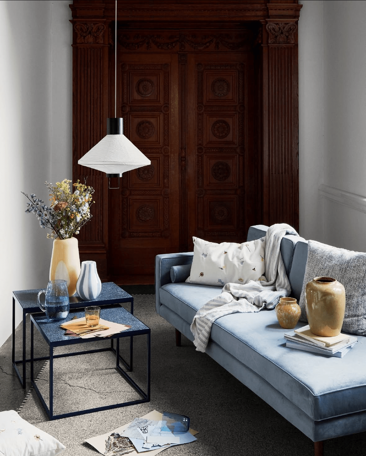 Broste Wind 2 Seater Sofa - Pastel Blue Velvet Sofa - Bokel Home