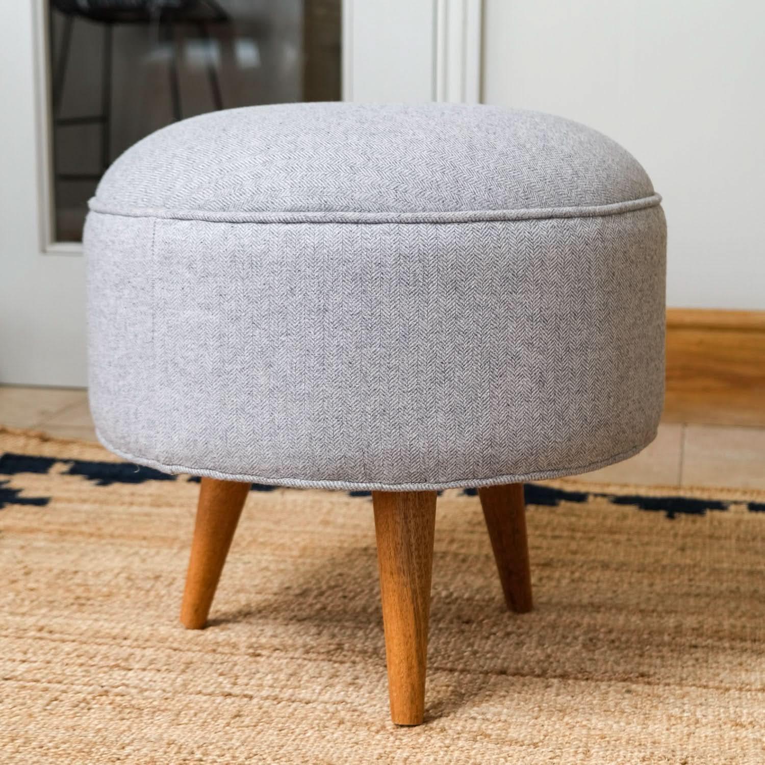 Button Tweed Footstool - Grey/Natural Footstools - Bokel Home