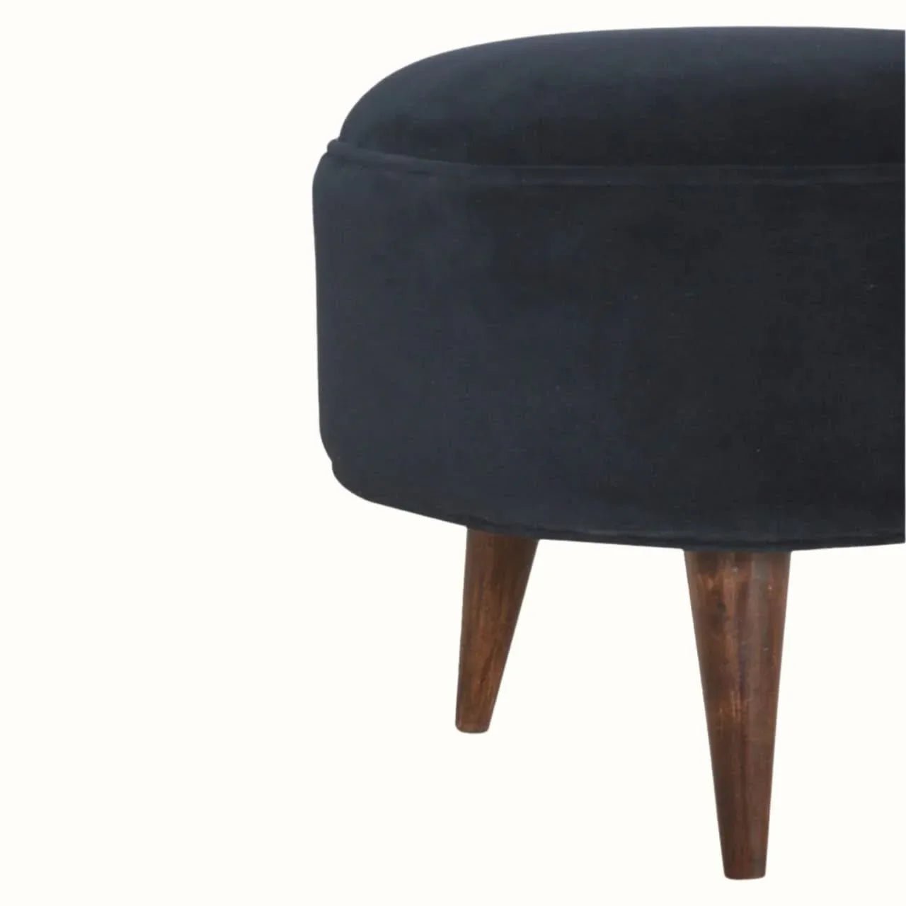 Button Velvet Footstool - Black/Walnut Footstools - Bokel Home