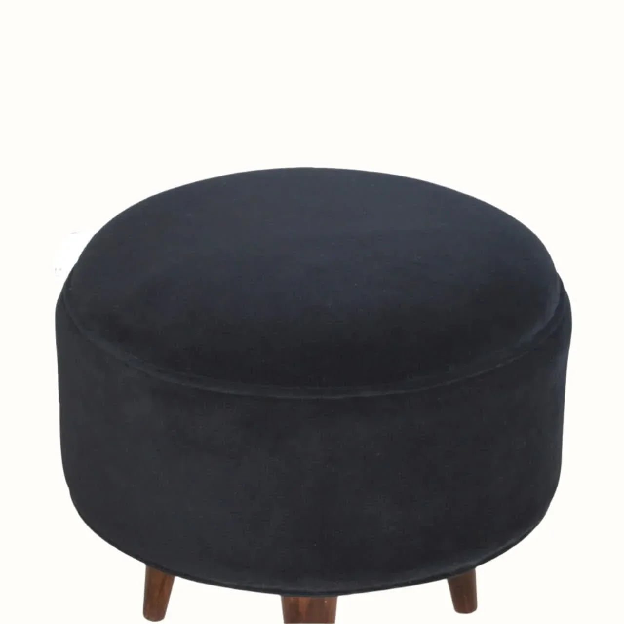 Button Velvet Footstool - Black/Walnut Footstools - Bokel Home