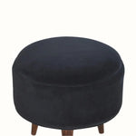 Button Velvet Footstool - Black/Walnut Footstools - Bokel Home