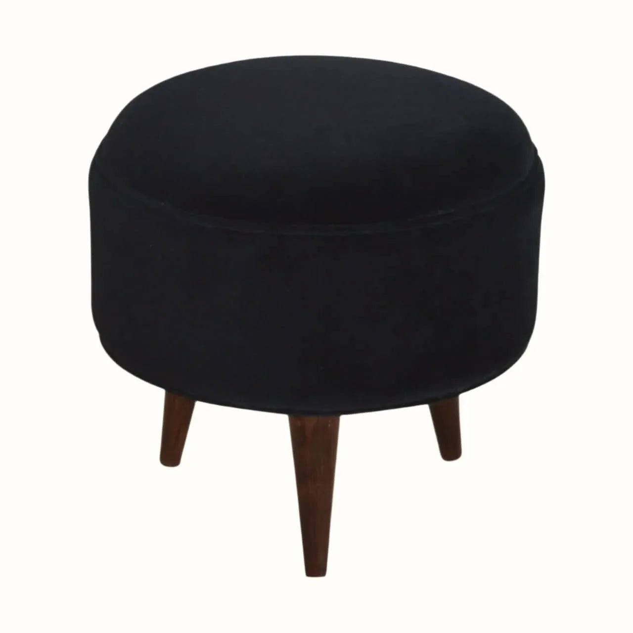 Button Velvet Footstool - Black/Walnut Footstools - Bokel Home