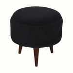 Button Velvet Footstool - Black/Walnut Footstools - Bokel Home
