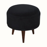 Button Velvet Footstool - Black/Walnut Footstools - Bokel Home