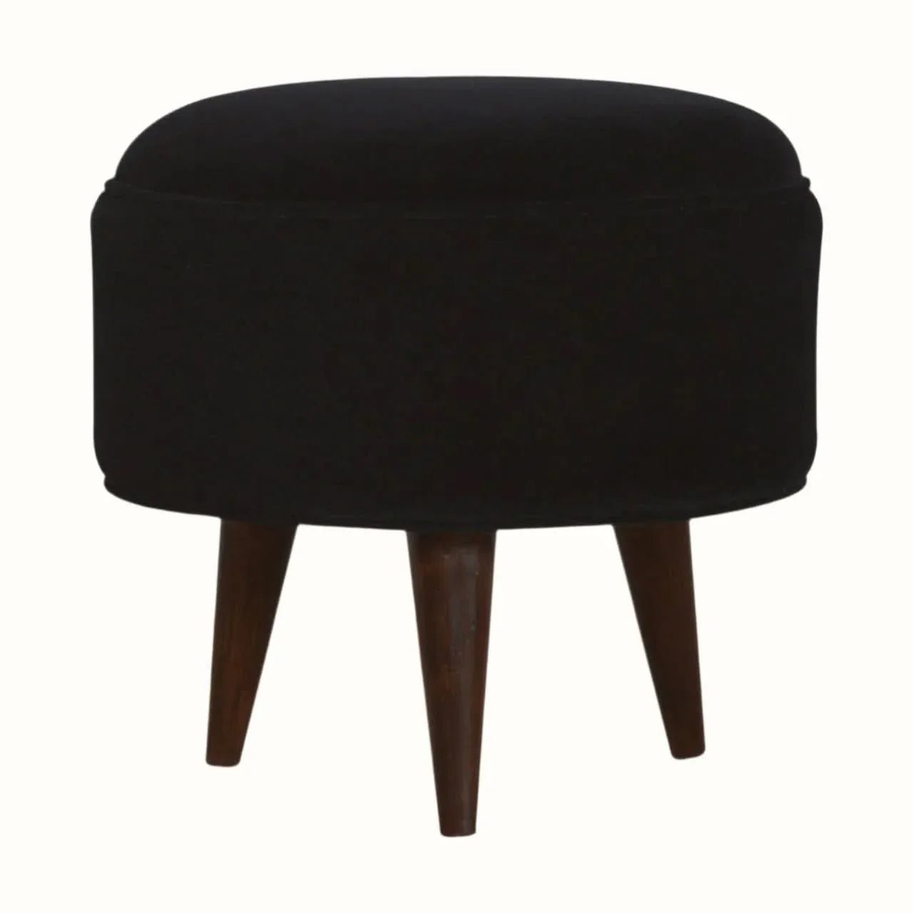 Button Velvet Footstool - Black/Walnut Footstools - Bokel Home