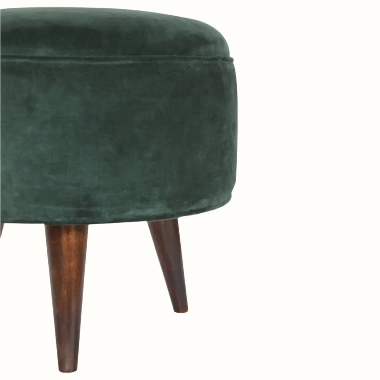 Button Velvet Footstool - Emerald Green/Walnut Footstools - Bokel Home