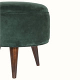 Button Velvet Footstool - Emerald Green/Walnut Footstools - Bokel Home