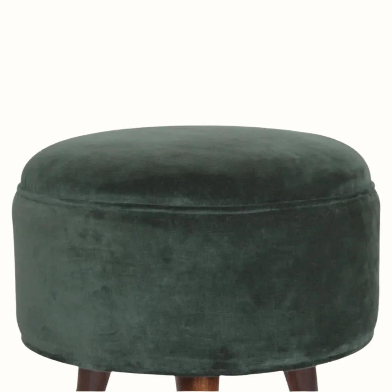Button Velvet Footstool - Emerald Green/Walnut Footstools - Bokel Home