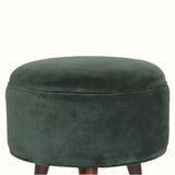 Button Velvet Footstool - Emerald Green/Walnut Footstools - Bokel Home