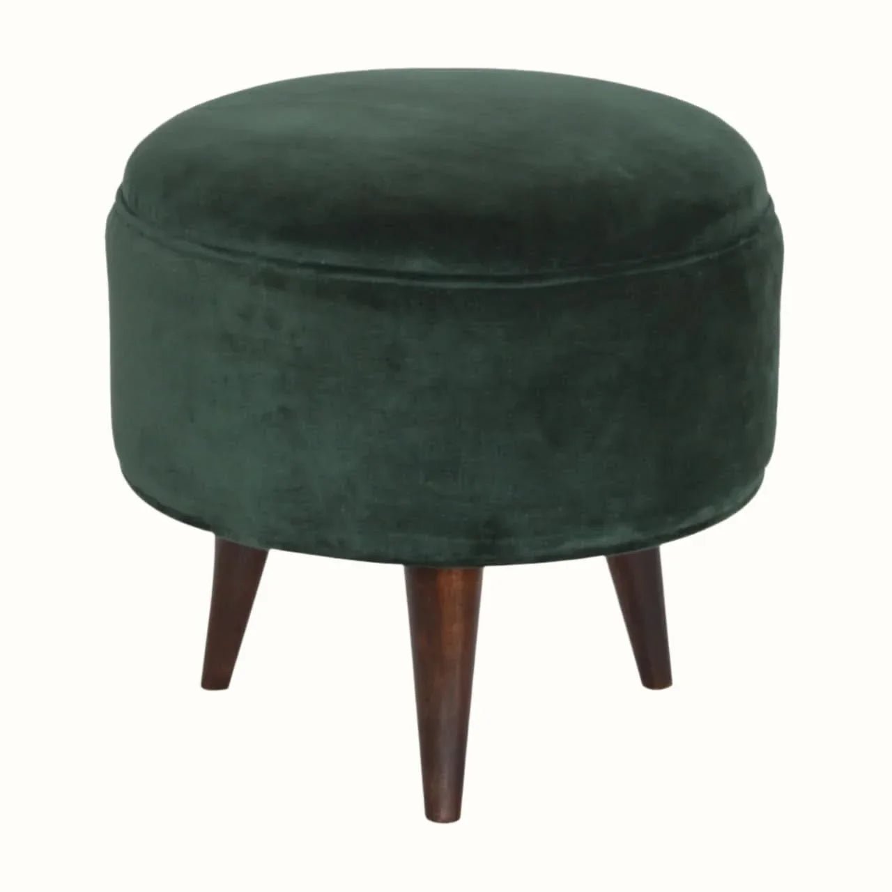 Button Velvet Footstool - Emerald Green/Walnut Footstools - Bokel Home