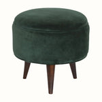 Button Velvet Footstool - Emerald Green/Walnut Footstools - Bokel Home