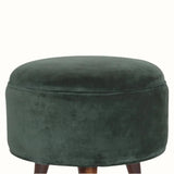 Button Velvet Footstool - Emerald Green/Walnut Footstools - Bokel Home